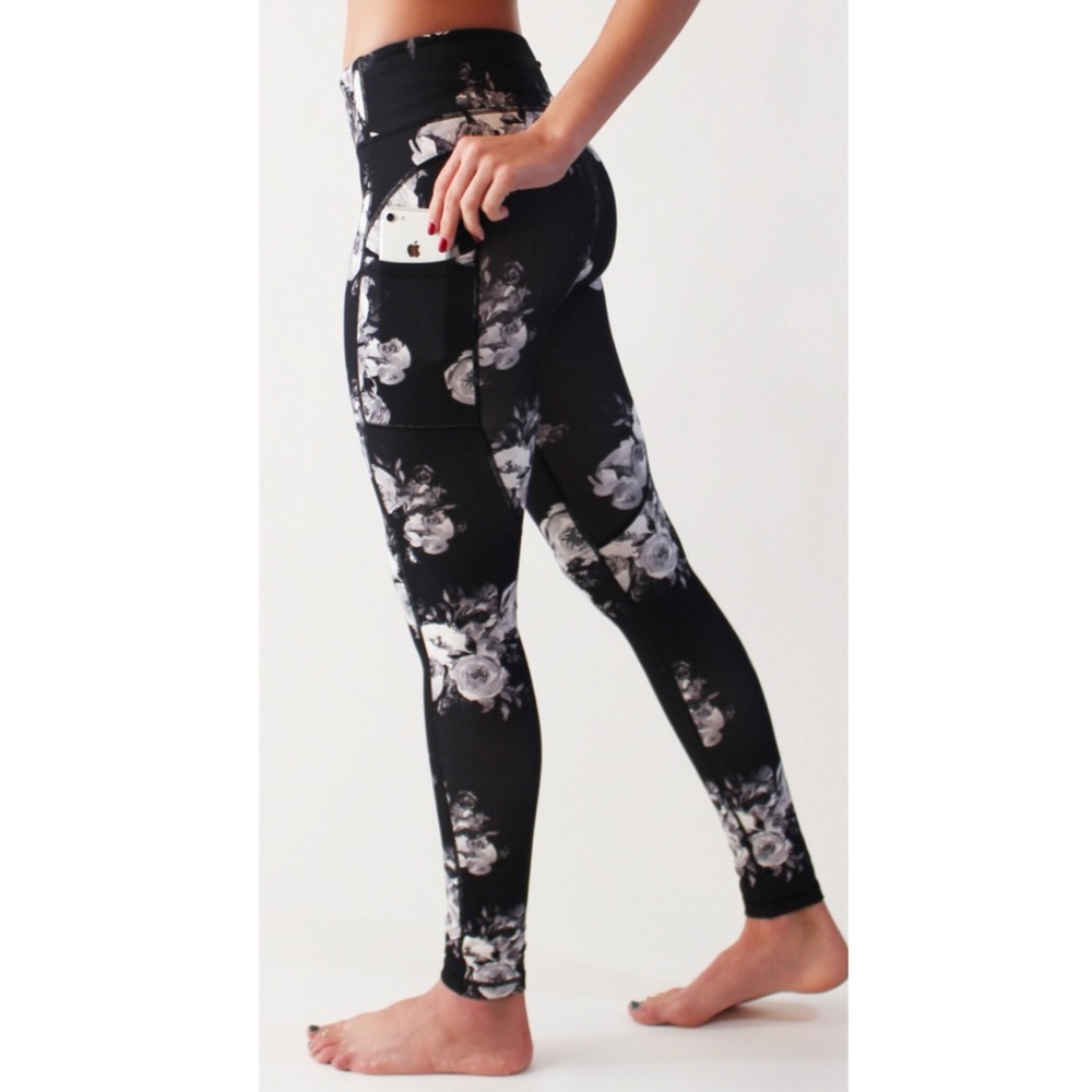 Black floral workout pants